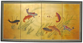Gold Leaf Seven Lucky Fish - Japanese Silk Screens
