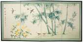 Bamboo and Five Birds - Japanese Silk Screens