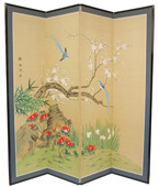 Birds & Flowers are One 6 ft. Tall Room Divider - Japanese Silk Screens