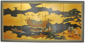 Dragon Boat on Gold Leaf - Japanese Silk Screens