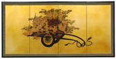 Flower Cart on Gold Leaf - Japanese Silk Screens