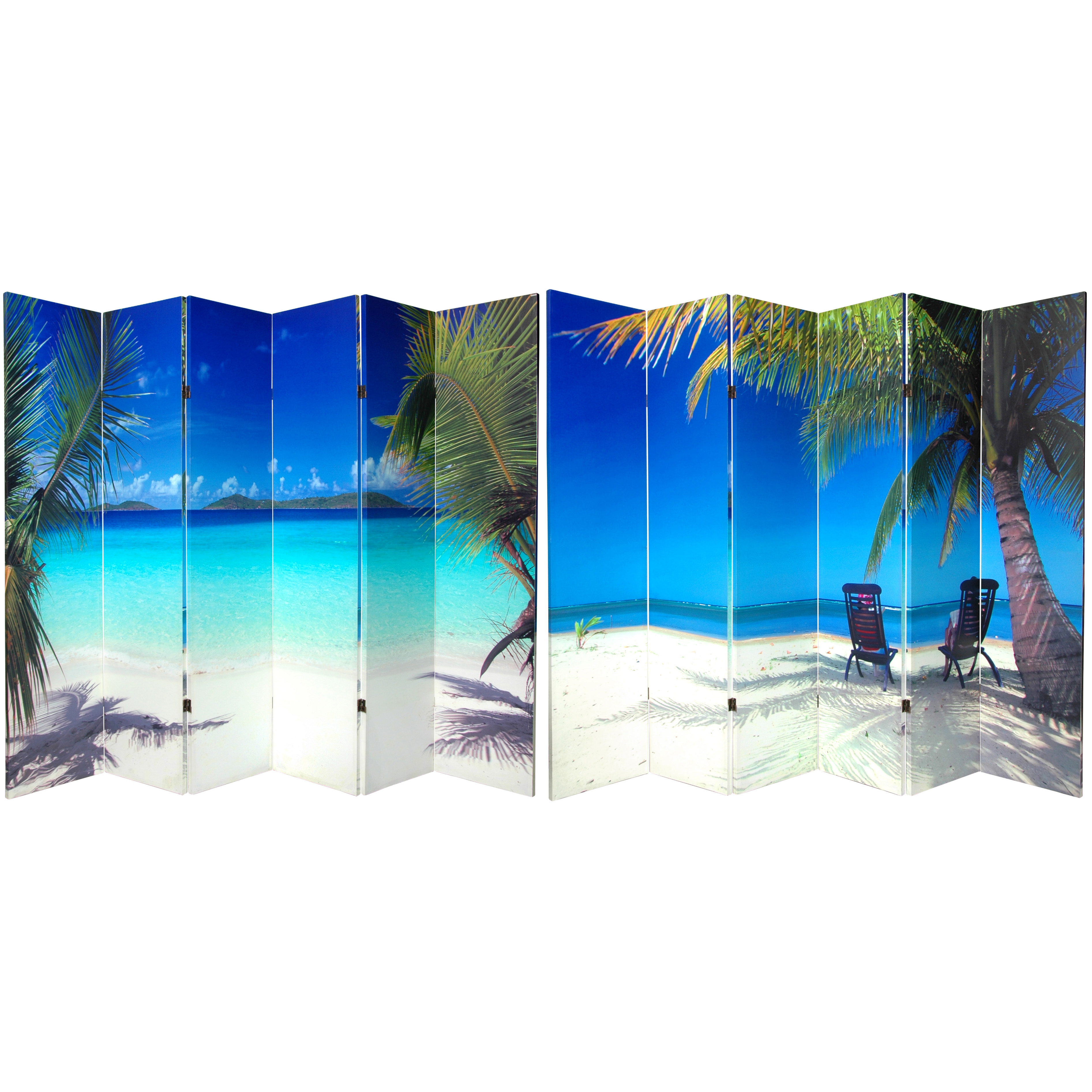6 ft. Tall Double Sided Beach Canvas Room Divider 6 Panel