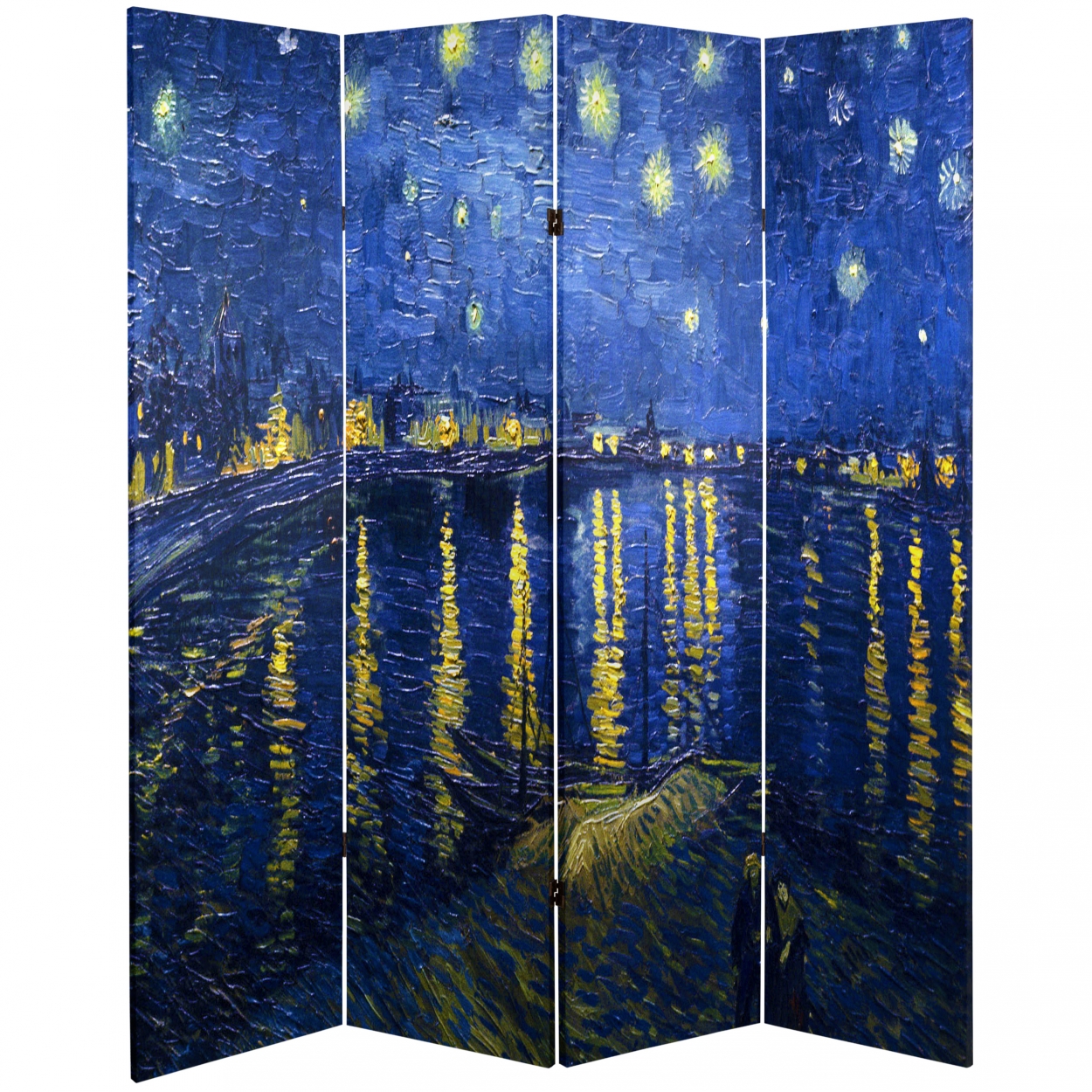 6 ft Van Gogh Canvas Room Divider 4 Panel Screen Privacy Folding Partition Wood 