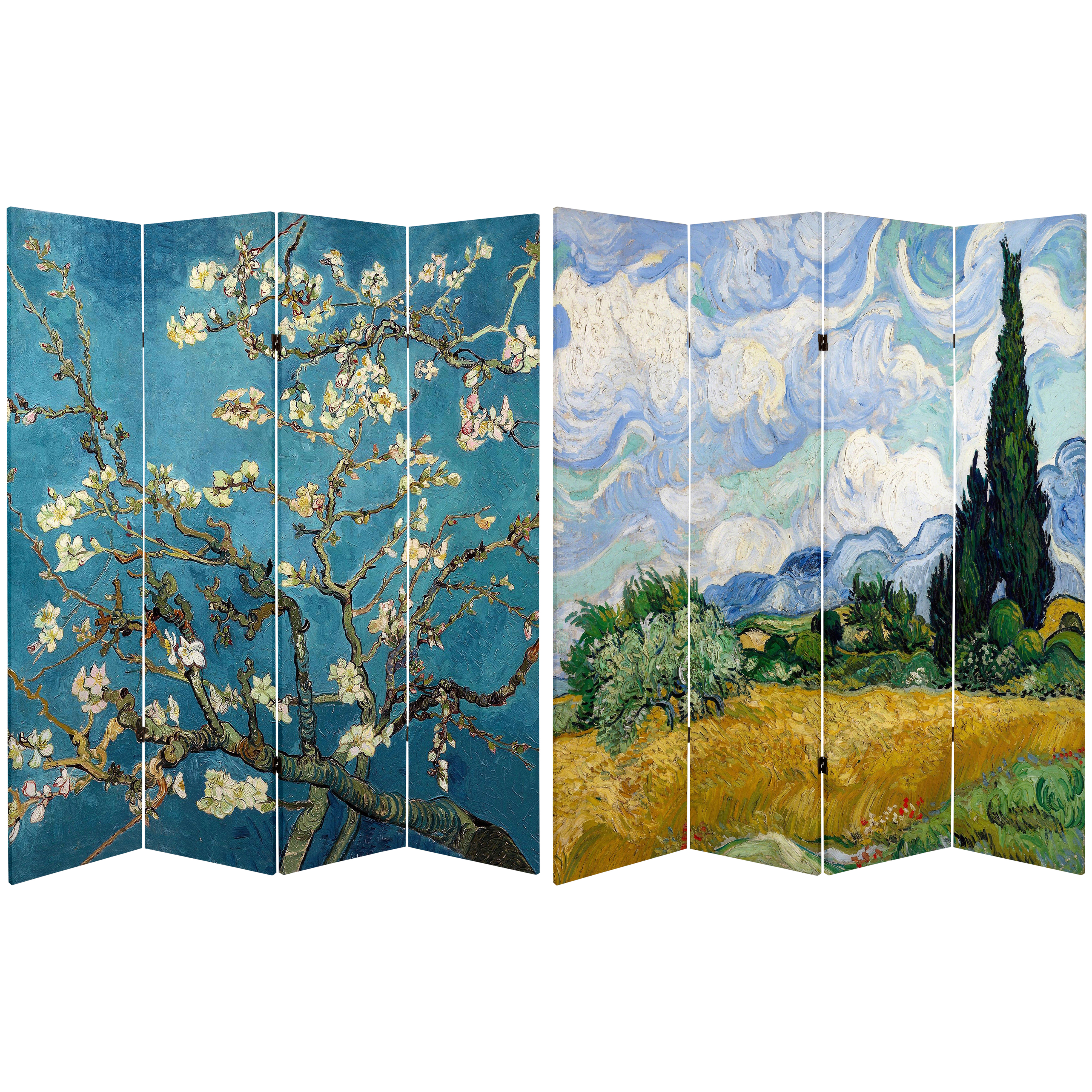 Vincent Van Goghs Almond Blossoms Wood Folding Screen Decorative Canvas Privacy Partition Room Divider Original Teal Color 6 Panel