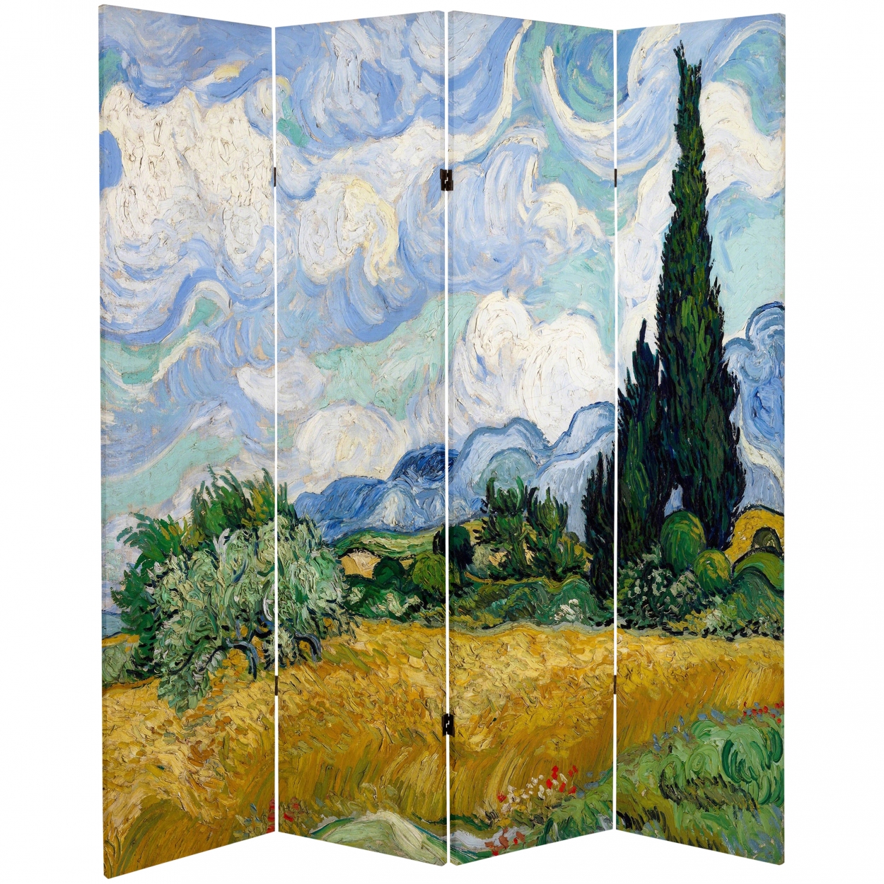 Vincent Van Goghs Almond Blossoms Wood Folding Screen Decorative Canvas Privacy Partition Room Divider Original Teal Color 6 Panel