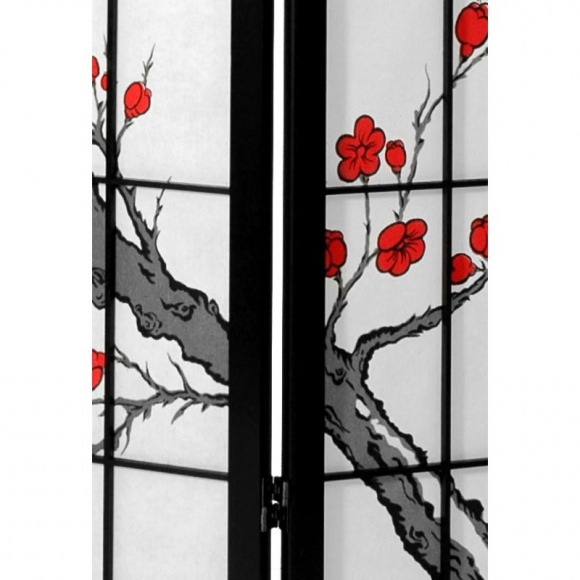 Oriental Furniture Paravento Shoji 4 Pannelli Bassi Con Fiori Di Ciliegio - Nero, 121,9 Cm, Per Camino O Divisorio