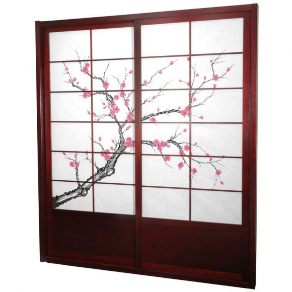 ORIENTAL FURNITURE Paravento Separè 5 Pannelli, 210 Cm, Design Ciliegio In Fiore, Legno Palissandro, Portatile