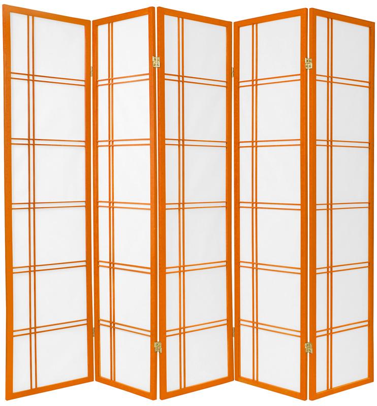 ft. Tall Double Cross Shoji Screen Orange 5 Panel  